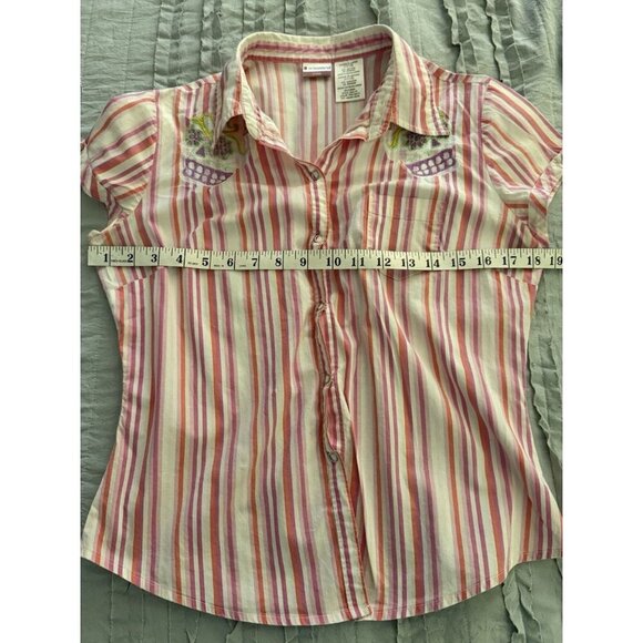 No Boundaries 90s Y2K Pink Striped Embroidered Skeleton Skull Button Down M/L - Picture 10 of 16